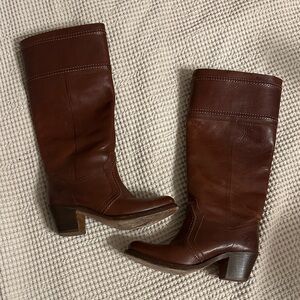 Frye Dark Brown Leather Heeled Boots